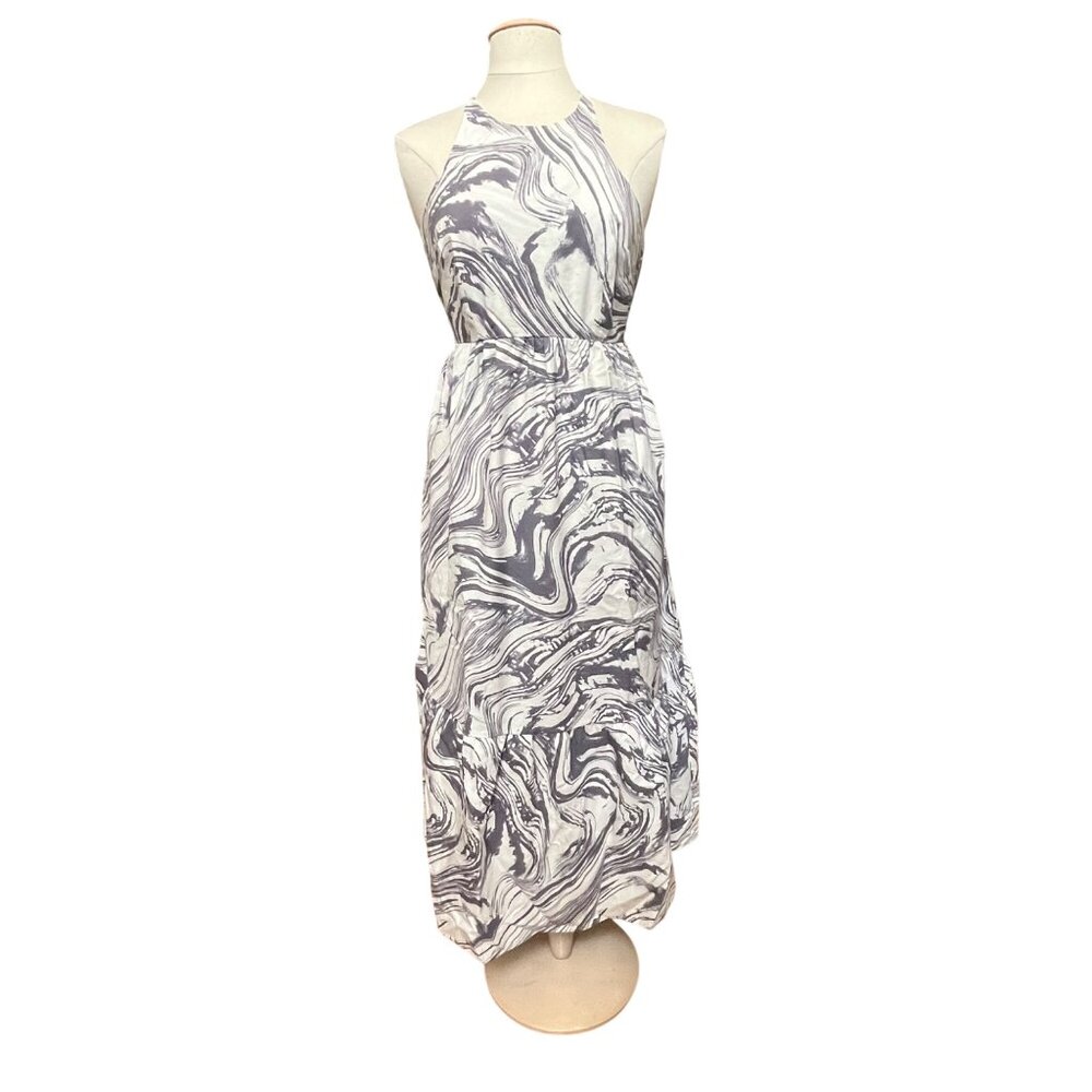 A New Day Maxi Gray White Paint Marble Spaghetti Strap Halter Dress Ruffle SMALL - Picture 1 of 9